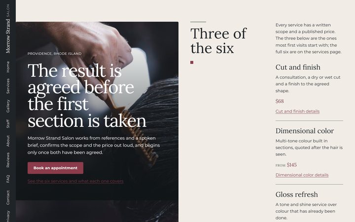 The Morrow Strand Salon front-end