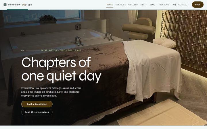 The Fernhollow Day Spa front-end