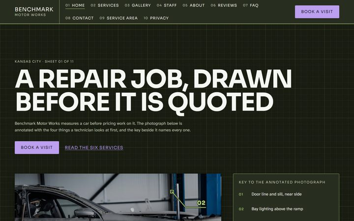 The Benchmark Motor Works front-end