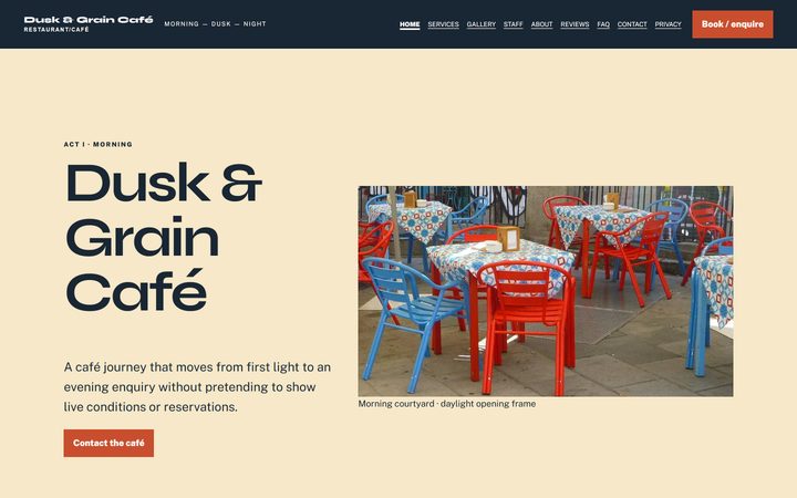 The Dusk & Grain Café front-end