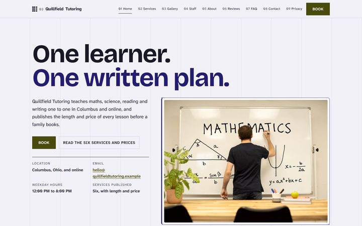 The Quillfield Tutoring front-end