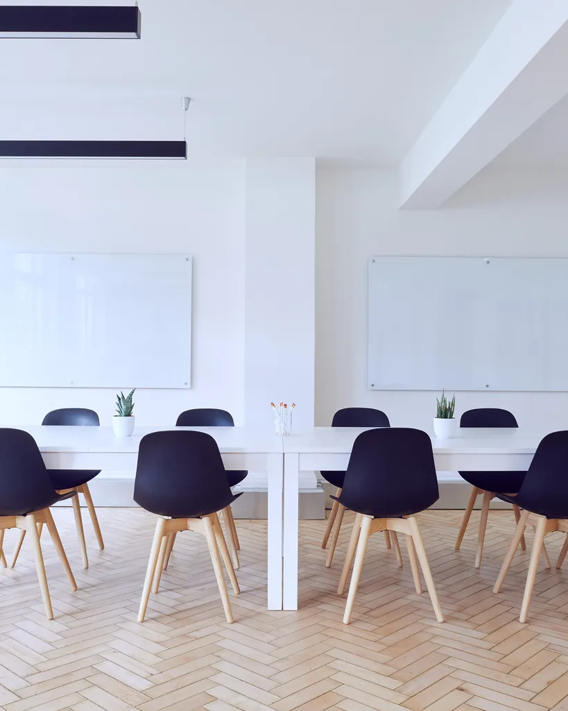 Workshop table and seating prepared for a small group