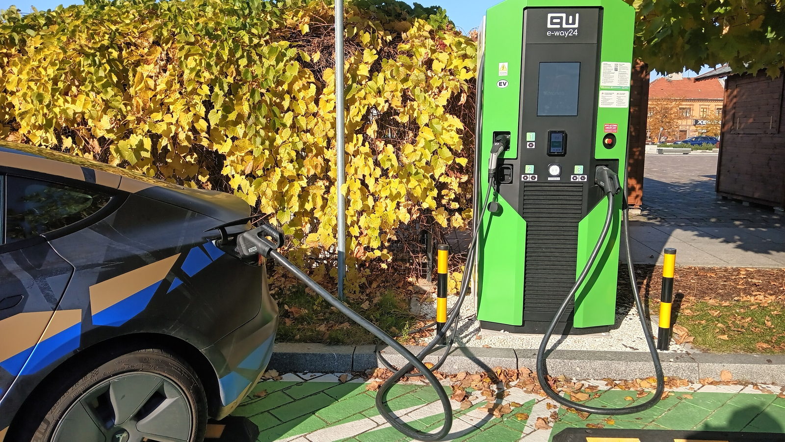 An electric car charging