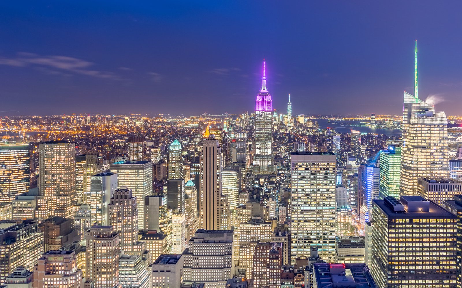 City skyline at dusk