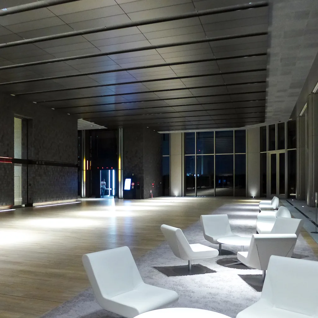 Lounge seating on a cleared office floor