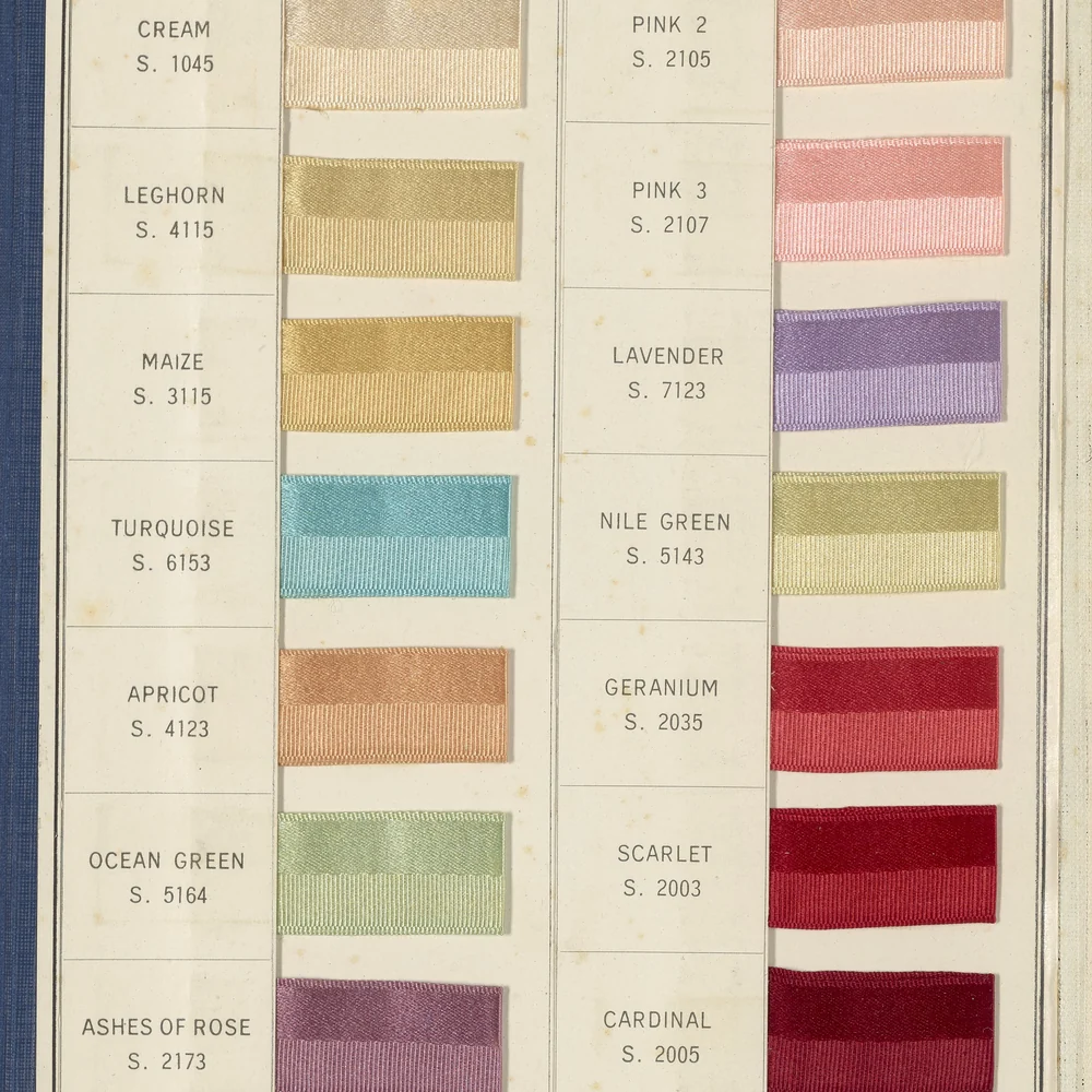 Fabric colour swatches mounted on a numbered reference card